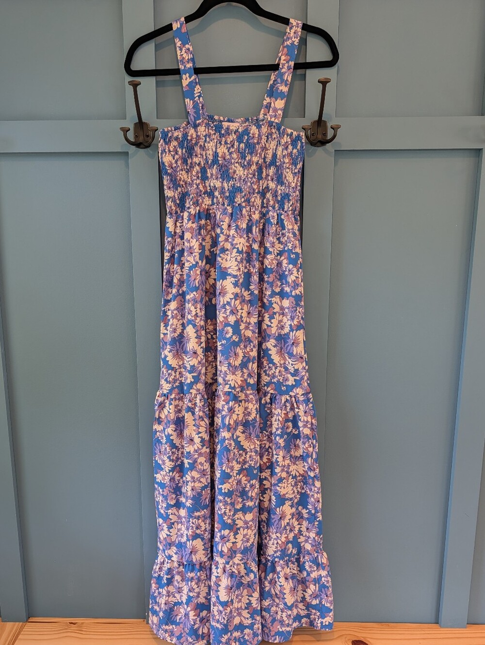 Pink Lily Blue and Pink Floral Smocked Maxi